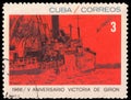 Stamp dedicated to the anniversary of the battle in Cuba in 1961 Playa Giron in the Bay of Pigs Royalty Free Stock Photo