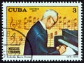 CUBA - CIRCA 1977: A stamp printed in Cuba from the `Cuban Musicians` issue shows Antonio Maria Romeu, circa 1977.