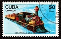 CUBA - CIRCA 1988: A stamp printed in Cuba from the `Railway Development` issue shows La Junta, circa 1988.