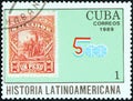 CUBA - CIRCA 1989: A stamp printed in Cuba shows El Salvador 1892 1p. Columbus stamp, circa 1989.