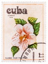 Stamp printed in Cuba shows image Tues flowers pacifist