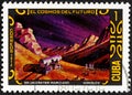 CUBA - CIRCA 1974: A stamp printed in Cuba shows futurisric cosmic scenery, the series Cosmos of the future - Martian Royalty Free Stock Photo