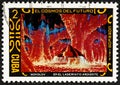 CUBA - CIRCA 1974: A stamp printed in Cuba shows futurisric cosmic scenery, the series Cosmos of the future - In the Royalty Free Stock Photo