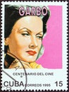 CUBA - CIRCA 1995: A stamp printed in Cuba shows Greta Garbo, circa 1995.