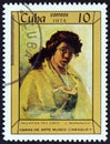 CUBA - CIRCA 1974: A stamp printed in Cuba shows Mulatto Woman with Coconut by Leopoldo Romanach, circa 1974.