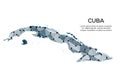 Cuba communication network map. Vector image of a low poly global map with city lights. Map in the form of triangles and dots