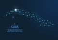 Cuba communication network map. Vector low poly image of a global map with lights in the form of cities. Map in the form of a