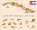 Cuba - detailed map of the country in brown colors, divided into regions