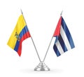 Cuba and Ecuador table flags isolated on white 3D rendering Royalty Free Stock Photo