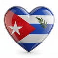 Cuba flag in heart shape with plum leaves Royalty Free Stock Photo