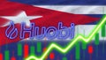 Cuba Flag with Neon Light Effect Huobi Logo Radial Blur Effect Fabric Texture 3D Illustration