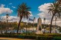 Cuba flag and statue of Jesus Christ on a hill overlooking the port and the bay of Havana. Royalty Free Stock Photo