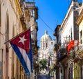 Cuba flag with view Capitol Havana Royalty Free Stock Photo