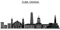 Cuba, Havana architecture vector city skyline, travel cityscape with landmarks, buildings, isolated sights on background