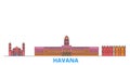 Cuba, Havana City line cityscape, flat vector. Travel city landmark, oultine illustration, line world icons