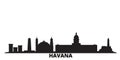 Cuba, Havana city skyline isolated vector illustration. Cuba, Havana travel black cityscape
