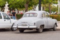 CUBA, HAVANA - MAY 5, 2017: American gray retro car on city street. Close-up.