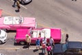 CUBA, HAVANA - MAY 5, 2017: American pink retro cars in the parking lot. Ã¯Â¿Â½opy space for text. Top view.