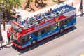 CUBA, HAVANA - MAY 5, 2017: Tourist bus with an open roof. Top view. Copy space for text. Top view.