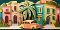 Cuba, Havana, paper art collage, vibrant layered colored paper, AI generative