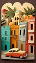 Cuba, Havana, paper art collage, vibrant layered colored paper, AI generative
