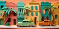 Cuba, Havana, paper art collage, vibrant layered colored paper, AI generative