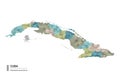 Cuba higt detailed map with subdivisions. Administrative map of Cuba with districts and cities name, colored by states and Royalty Free Stock Photo