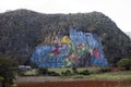 CUBA- JANUARY 28, 2013: Prehistory Wall , `Prehistoric fresco`, Murale art painted on rocks in Vinales Valley.