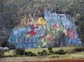 CUBA- JANUARY 28, 2013: Prehistory Wall , `Prehistoric fresco`, Murale art painted on rocks in Vinales Valley.