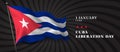 Cuba liberation day vector banner, greeting card. Cuban wavy flag