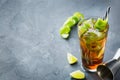 Cuba libre alcohol cocktail drink with rum, cola, ice, lime Royalty Free Stock Photo