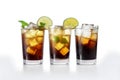 Cuba libre alcohol cocktail with golden rum, lemon juice, cola, lime and ice. AI generated Royalty Free Stock Photo