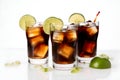 Cuba libre alcohol cocktail with golden rum, lemon juice, cola, lime and ice. AI generated Royalty Free Stock Photo