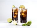 Cuba libre alcohol cocktail with golden rum, lemon juice, cola, lime and ice. AI generated Royalty Free Stock Photo
