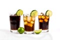 Cuba libre alcohol cocktail with golden rum, lemon juice, cola, lime and ice. AI generated Royalty Free Stock Photo