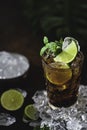 Cuba Libre with brown rum, cola, mint and lime. Cold Longdrink, alcohol cocktail. Royalty Free Stock Photo