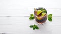 Cuba libre cocktail glass. Lime, mint. Royalty Free Stock Photo