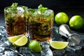 Cuba libre cocktail with rum, cola and lime, holidays party concept. Royalty Free Stock Photo