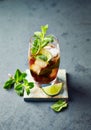 Cuba Libre in a Glass  rum with cola, lime, mint leaves and ice Royalty Free Stock Photo