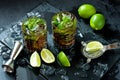 Cuba libre cocktail with rum, cola and lime, holidays party concept Royalty Free Stock Photo