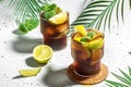 Cuba Libre or long island iced cocktail on a light background, cookbook recipe top view Royalty Free Stock Photo