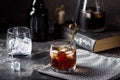 Cuba Libre or long island iced tea cocktail with strong drinks, cola, lime and ice in glass, cold longdrink or lemonade Royalty Free Stock Photo