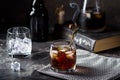 Cuba Libre or long island iced tea cocktail with strong drinks, cola, lime and ice in glass, cold longdrink or lemonade Royalty Free Stock Photo