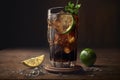 Cuba libre or rum and coke cocktail, fresh, cold alcoholic beverage. Closeup of cool drink in glass. Generative Ai. Royalty Free Stock Photo