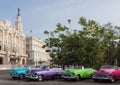 Cuba many classic cars parked in series in Havana city