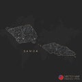 Samoa map abstract geometric mesh polygonal light concept with black and white glowing contour lines countries and dots