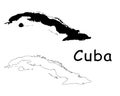 Cuba Country Map. Black silhouette and outline isolated on white background. EPS Vector Royalty Free Stock Photo