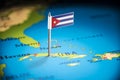 Cuba marked with a flag on the map Royalty Free Stock Photo