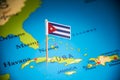 Cuba marked with a flag on the map Royalty Free Stock Photo