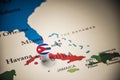 Cuba marked with a flag on the map Royalty Free Stock Photo